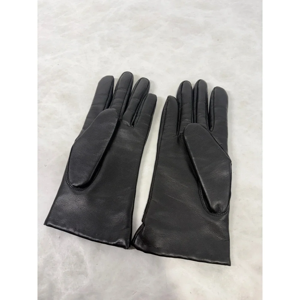 Vintage Black Vinyl Gloves Womens Large Acrylic Lined Winter Dress Gloves